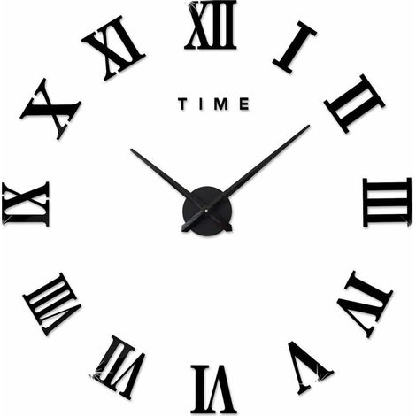 Moderne DIY-Wanduhr mit großen römischen Ziffern, große Uhrenaufkleber, 3D-Wanduhr, Dekoration für Zuhause und Büro, abnehmbar (Batterie nicht enthalten), Schwarz