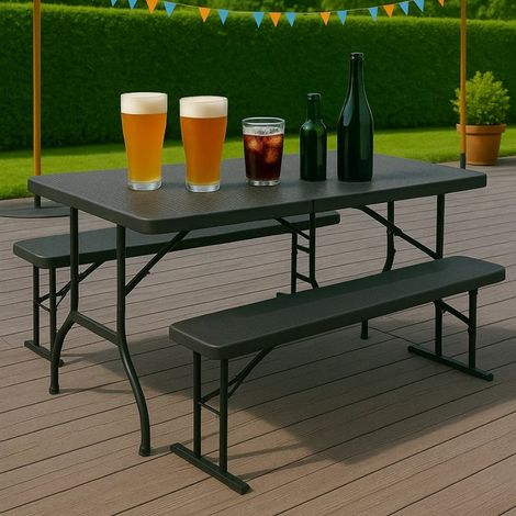 Design Festzeltgarnitur Rattan Optik klappbar aus Kunststoff schwarz - 3 Teilig (1/3)
