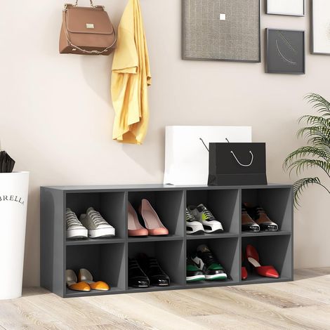 GOPLUS Banc de Rangement à Chaussures 8 Cases, Banc d'Entrée à 3 Niveaux, Meuble de Rangement Multifonctionnel, Organisateur de Chaussures pour Salon, Chambre, Charge 230KG, 102x30x41cm (Gris) (1/5)