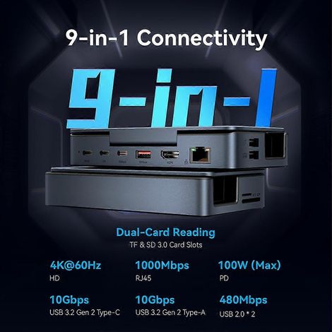 Une station d'accueil de jeu HDMI compatible USB-C prenant en charge la 4K à 60 Hz et un hub adaptateur RJ45 USB 3.2 10 Gbit/s compatible avec Switch, ROG Ally X et Legion Go. (1/5)