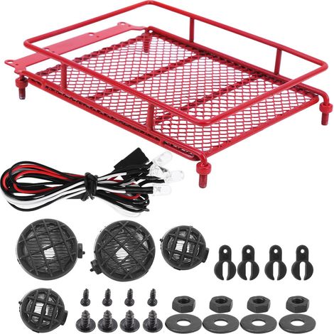 Porte-bagages de toit en métal avec éclairage LED pour voiture RC crawler MN 1/12 MN90 / MN90K rouge (1/5)