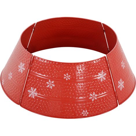 HOMCOM collar para árbol de Navidad, falda para árbol de Navidad de metal, impermeable, decoración para árbol navideño, 66x66x23 cm, rojo (1/5)