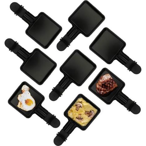Juego de 8 moldes cuadrados para fondue, antiadherentes, negros, con mangos resistentes al calor, para platos suizos. (1/5)
