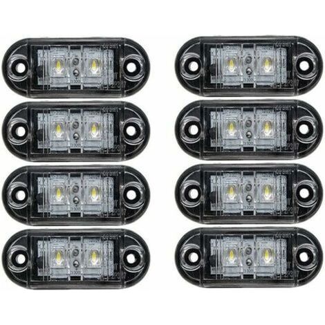 Feux de position latéraux pour voiture, 8PCS 12V/24V LED Lampe de signalisation universelle pour camion, remorque, van, caravane, camion, blanc