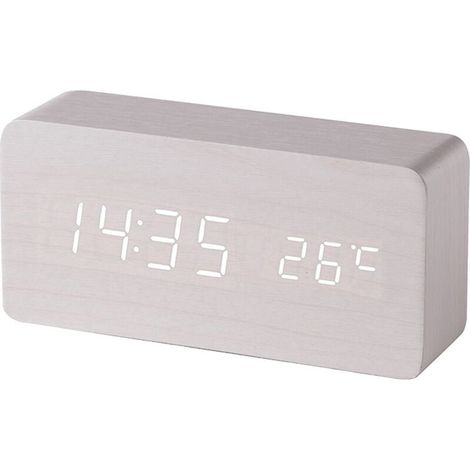 (Blanc) Réveil digital en bois avec contrôle sonore par LED, alimentation double par batterie USB, horloge silencieuse en bois avec LED, décorations pour la maison (1/4)