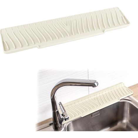 Tapis égouttoir étroit 45×10 cm blanc ivoire, bord pliable, cuisine/sdb. (1/4)