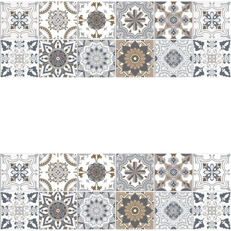 (Bleu-gris, 20 cm x 20 cm x 24 pièces) Sticker mural autocollant à motif mandala, décoration murale en céramique imperméable en PVC pour cuisine. (1/5)