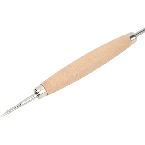 Outils de sculpture sur cuir avec manches en bois, outils à frotter en forme de couteau ou de cuillère, poinçons et outils à tracer. (1/5)