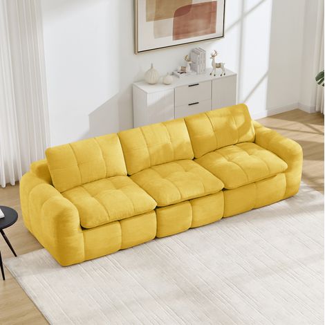 Sofá modular de 3 plazas sin montaje, chenilla amarilla, 264 x 97 x 68 cm DESVIAE (1/5)