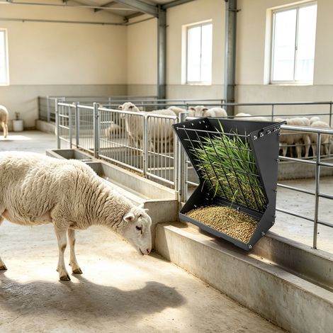 Grand râtelier à foin 2 en 1 pour moutons et chèvres - Râteau à foin suspendu - Grille de conservation et crochets ajustables (1/5)