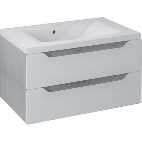 WAVE Meuble sous-vasque 80x45x48cm, blanc/chêne argenté (1/5)