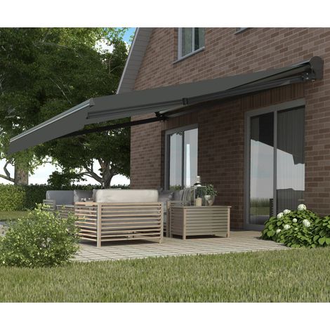 Store banne manuel demi-coffre 395x300cm polyester anthracite (1/5)