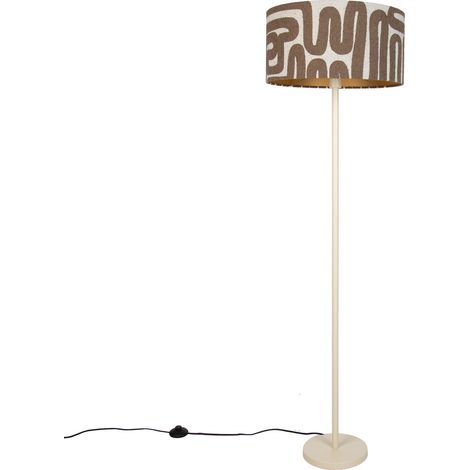 QAZQA Japandi vloerlamp beige met kap bruin en beige gestreept (1/5)