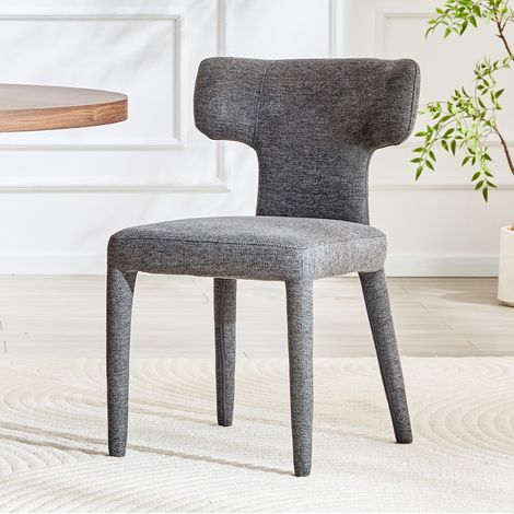Lot de 2 chaises de salle à manger grises 80,7 cm en tissu, dossier en T et pieds métal (1/5)