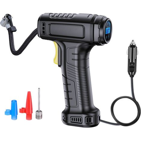 Compresor de aire portátil de 12 V con manómetro, luz LED y boquilla, para coches, motocicletas, bicicletas y juguetes inflables.