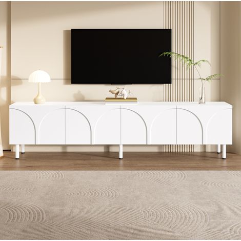 TV-Schrank 180x35x49 cm Weiß aus MDF und Holzwerkstoff mit 4 Türen und Metallfüßen (1/5)