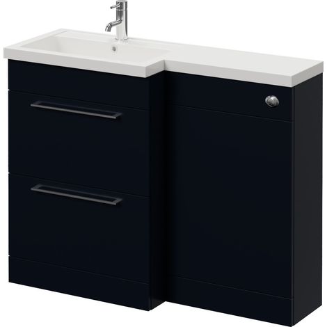 Napoli 390 Deep Blue 1100mm 2 Drawer Vanity Unit Toilet Suite with Square Left Hand Lucia Basin - 1100mm - Chrome 320mm HandleWithout Kingston Toilet Pan