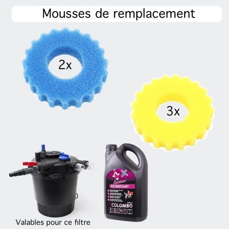 5 Mousses De Remplacement Filtre Bassin Sous Pression 36W 40 m³ + Bactéries 2500 ml (1/2)