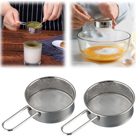 Tamis de cuisine lot de 2 - passoires en métal 11,5 x 6,5 cm à longue tige (1/5)