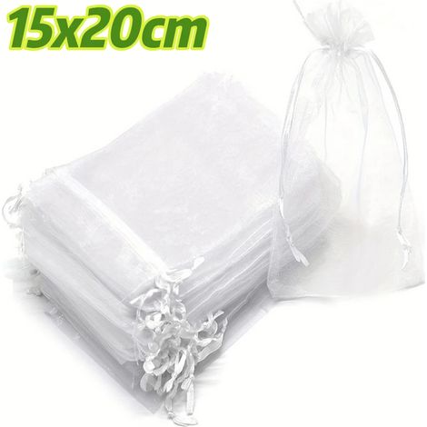(Blanc 15 x 20 cm, 100 pièces) Filets de protection réutilisables pour fruits, avec cordon de serrage, verts, pour arbres, légumes, raisins, fraises, etc. (1/4)