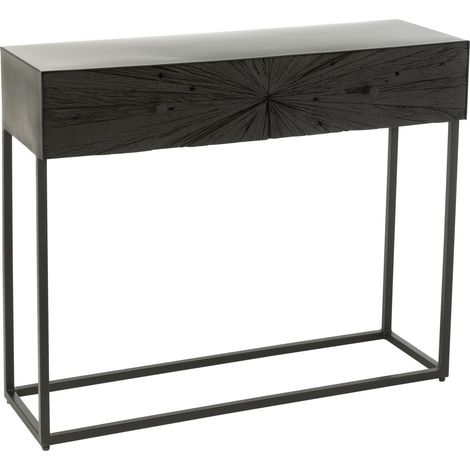 Console 2 tiroirs 100x33x81 cm en bois recyclé noir - SHANIL (1/5)