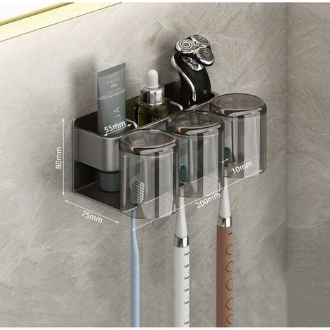 1 porta spazzolino elettrico (grigio argento), porta spazzolino da parete a 3 scomparti senza foratura, porta spazzolino elettrico (1/3)