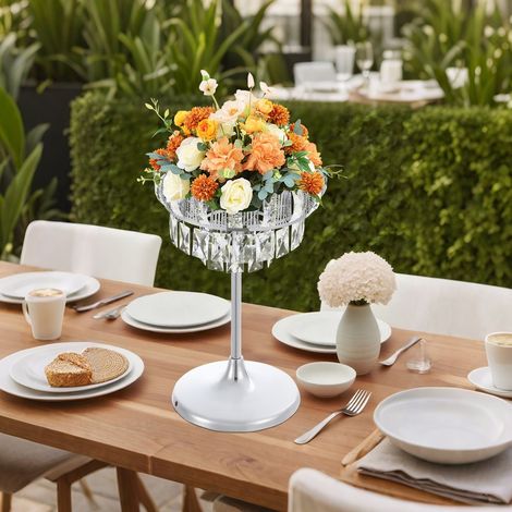 Vases en cristal doré pour centres de table, support métallique de 24cm pour lustre de table, support rond pour fleurs pour réception de mariage ou fête d'anniversaire, couleur argent petit (1/5)