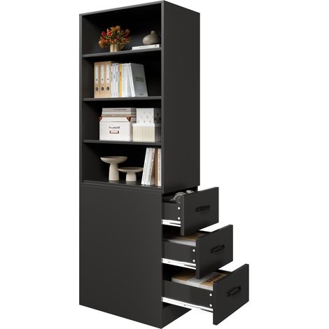 CHICFURN Libreria stretta 60 x 38 x 180 cm nera con cassetti laterali (1/5)
