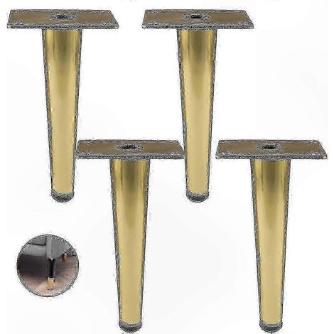 Un ensemble de 4 pieds de meubles en métal, adaptés aux canapés, tables, armoires et tables de chevet, de forme droite, de 15 cm de long et de finition dorée. (1/5)