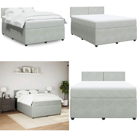 vidaXL Boxspringbett mit Matratze Hellgrau 140x200 cm Samt (1/5)