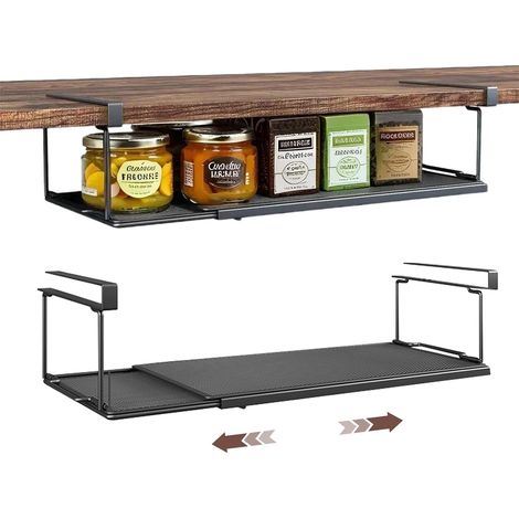 Panier de Rangement Suspendu Extensible, Panier Métallique sous Étagère, Organiseur sans Perçage pour Cuisine, Bureau, Placard ou Garde-Manger (Standard, Noir) (1/5)