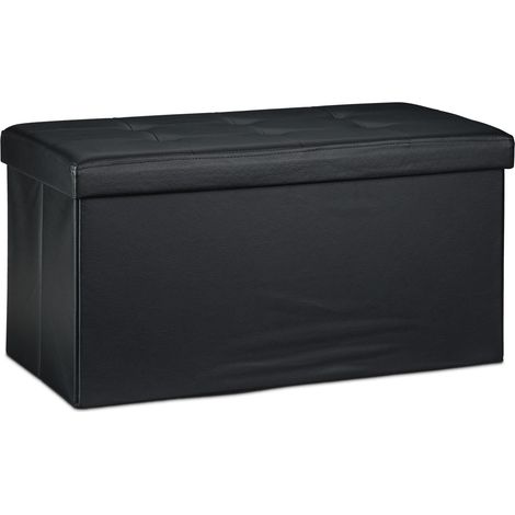 Pouf contenitore pieghevole 38 x 76 x 38 cm capacità 85 litri design moderno in ecopelle nera 130005714