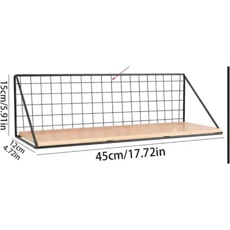 (SNJ-45CM) Étagère murale flottante en bois avec panier en fil métallique, idéale pour chambre d'étudiant ou salle de bain. (1/5)