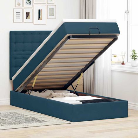 vidaXL Cadre de lit ottoman avec matelas bleu foncé 100x200 cm velours (1/5)
