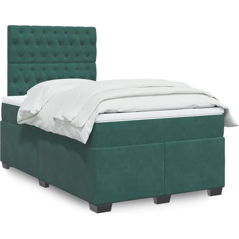 vidaXL Sommier à lattes de lit et matelas Vert foncé 120x200cm Velours (1/5)