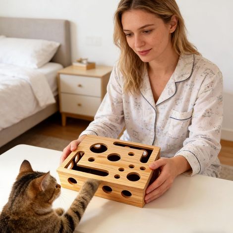 Reinforced Cat Nail File Scratcher Box , Wooden Enrichment Puzzle Toy for Indoor Cats, Inside Sandpaper Claw Care & Furniture Protection (1/5)