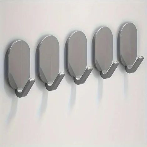 [JAMAIS UTILISÉ] Lot de 5 crochets robustes pour serviettes et vêtements - Sans perçage, fixation solide, gris (1/4)