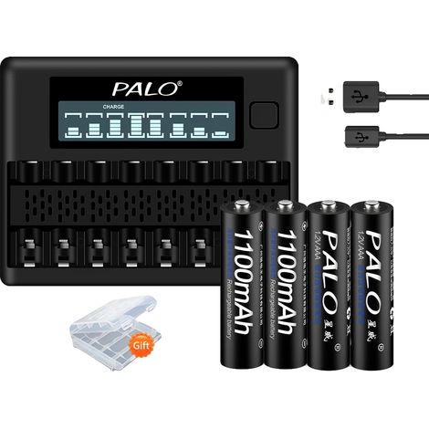Batería recargable AAA, capacidad de 1100 mAh, cargador inteligente incluido, 4 baterías, 1 cargador (1/2)