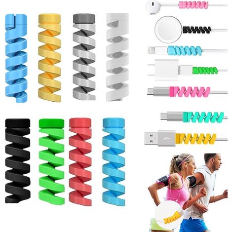 Lot de 8 protège-câbles - Protège-câble USB - Couleur aléatoire - Protège-câble - Protège-câbles multicolores - Protège-câbles pour tous chargeurs et câbles - Protège-câble couleur aléatoire (1/5)