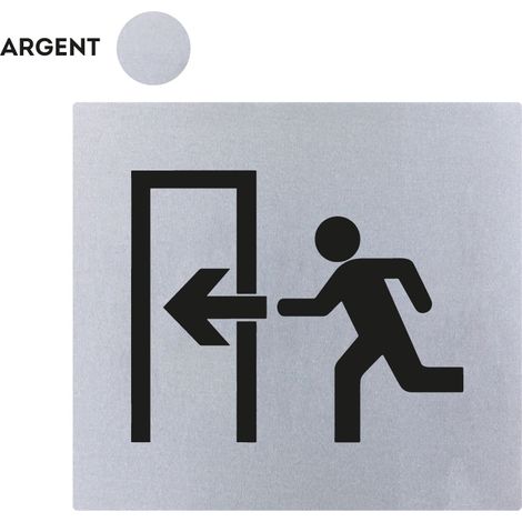 Plaque de porte Sortie de secours flèche gauche - Classique argent 90x90mm - 4330228