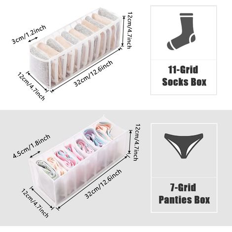 Organizer per cassetti pieghevole in 2 pezzi, adatto per riporre sacchetti, biancheria intima, vestiti per bambini e cravatte (bianco). (1/4)