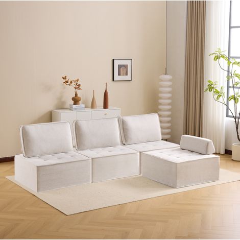 Fauteuil modulaire individuel en lin beige OKWISH (1/5)