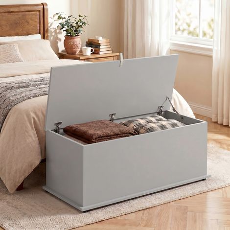 Coffre de rangement, banc de rangement avec couvercle rabattable et charnières de sécurité, 100 x 40 x 40 cm, gris (1/5)