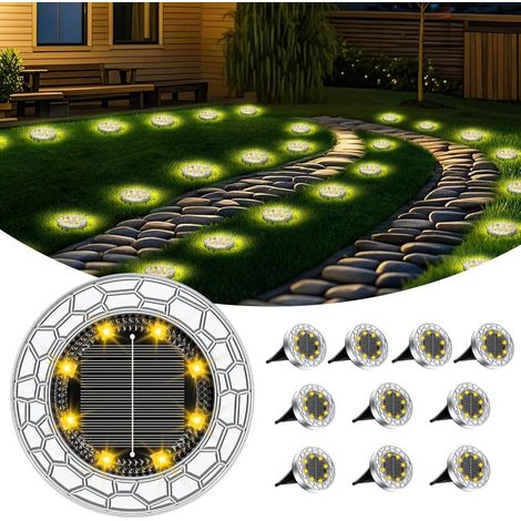 Lot de 10 lampes solaires extérieur 8 LED inox jardin extérieur (1/3)