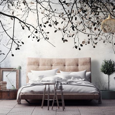 Vlies Fototapete Natur 200x140 cm, Tapeten, für Wohn und Schlafzimmer, Vliestapete Wandtapete Tapete 3D Effekt- inkl. Kleister - Äste Boho botanisch grau weiß, WallArena (1/4)