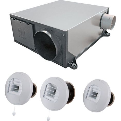 Kit Hygro B VMC simple flux hygroréglable extra-plate + 3 bouches électriques - AXELAIR - KHBEPST5160