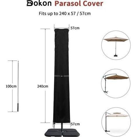 Housse de parasol déporté noire (240 x 57/57 cm), tissu Oxford 420D, imperméable, coupe-vent, anti-UV, avec fermeture éclair et tige télescopique