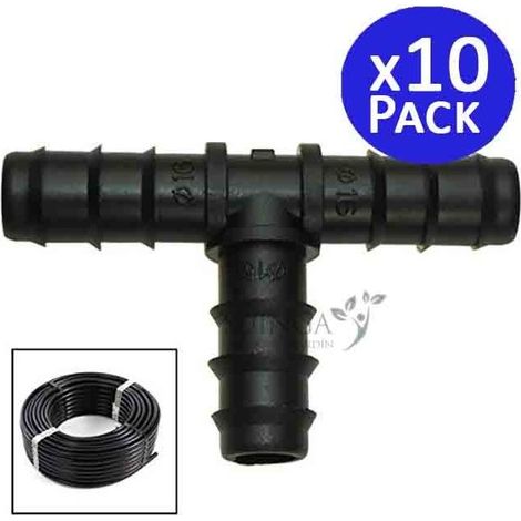 Suinga – Lot de 10 raccords goutte à goutte 16mm noir – Compatible tous tubes 16mm – Polypropylène pour irrigation agricole – Pack de 10 pièces