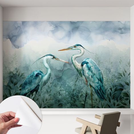 Papier peint adhésif décoratif avec colle pour salon chambre et bureau Installation rapide Oiseaux de la nature 152x104 cm (1/5)