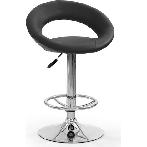 Silla de barra Houston 452, Negro, 80x54x50cm, Cuero ecológico, Metálico (1/2)